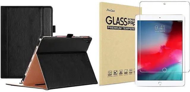 Main image of ProCase iPad Air 3 10.5" 2019 / iPad Pro 10.5" 2017 Black Stand Folio Case Bundle with Tempered Glass Screen Protector