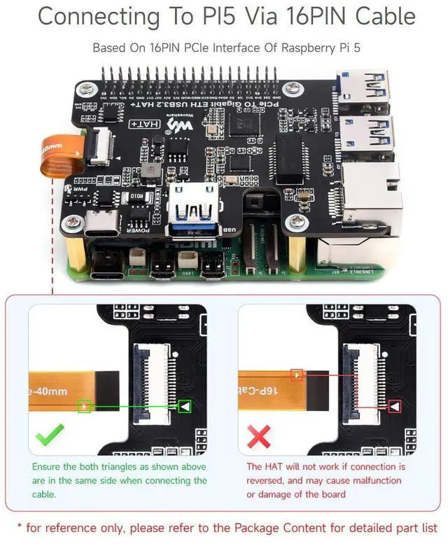 Alt view image 4 of 5 - waveshare PCIe to Gigabit Ethernet and USB 3.2 Gen1 HAT, Compatible with Raspberry Pi 5, 3X USB 3.2 Gen1, 1x Gigabit Ethernet, No Driver Required, Plug and Play