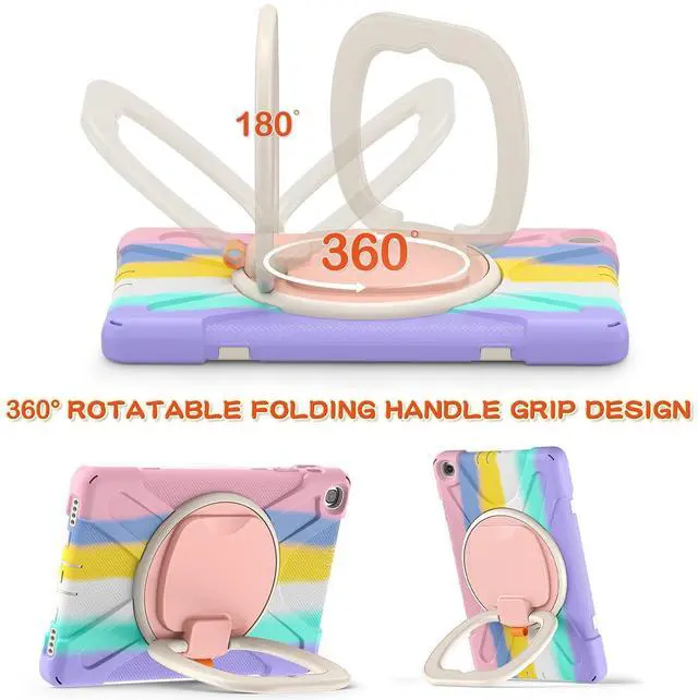 Alt view image 2 of 5 - for Samsung Galaxy Tab A 10.1 Case 2019 Model(SM-T510/T515) Shockproof Kids Case,360 Degree Rotating Handle Stand Bracket Heavy Duty Rugged Cover,[Kickstand] [Shoulder Strap],Colourful Pink