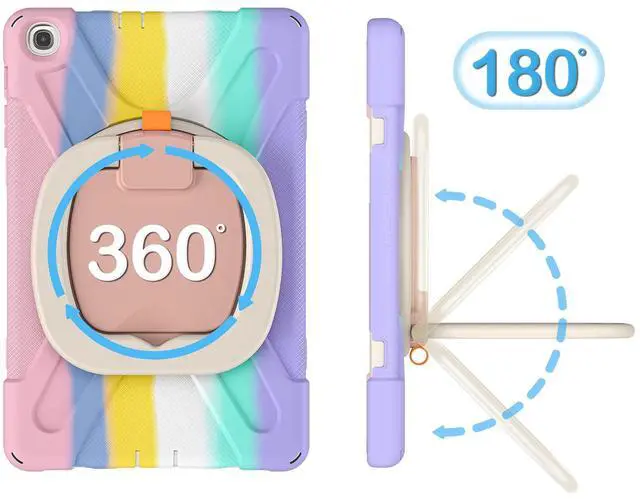 Alt view image 3 of 5 - for Samsung Galaxy Tab A 10.1 Case 2019 Model(SM-T510/T515) Shockproof Kids Case,360 Degree Rotating Handle Stand Bracket Heavy Duty Rugged Cover,[Kickstand] [Shoulder Strap],Colourful Pink