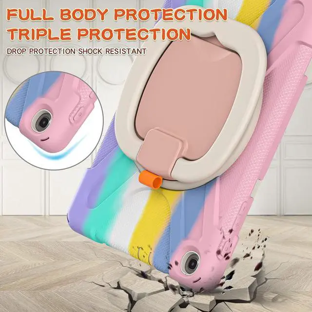 Alt view image 4 of 5 - for Samsung Galaxy Tab A 10.1 Case 2019 Model(SM-T510/T515) Shockproof Kids Case,360 Degree Rotating Handle Stand Bracket Heavy Duty Rugged Cover,[Kickstand] [Shoulder Strap],Colourful Pink