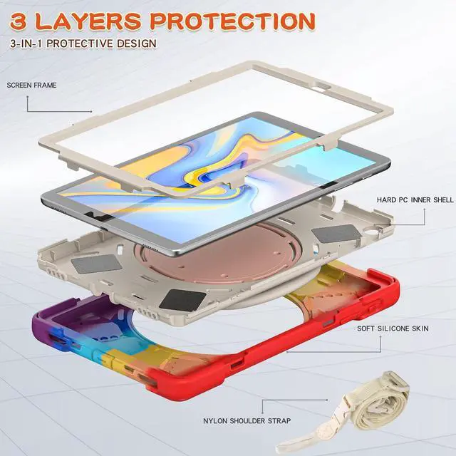 Alt view image 5 of 5 - for Samsung Galaxy Tab A 10.1 Case 2019 Model(SM-T510/T515) Shockproof Kids Case,360 Degree Rotating Handle Stand Bracket Heavy Duty Rugged Cover,[Kickstand] [Shoulder Strap],Colourful Pink