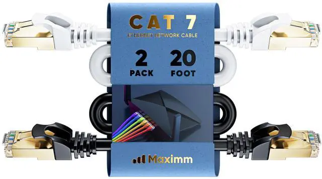 Main image of Cat 7 Ethernet Cable 20 ft - (2 Pack) High-Speed Cat7 Internet & Network LAN Patch Cables, RJ45 Connectors - Perfect for Gaming, Streaming, and More (Black and White)