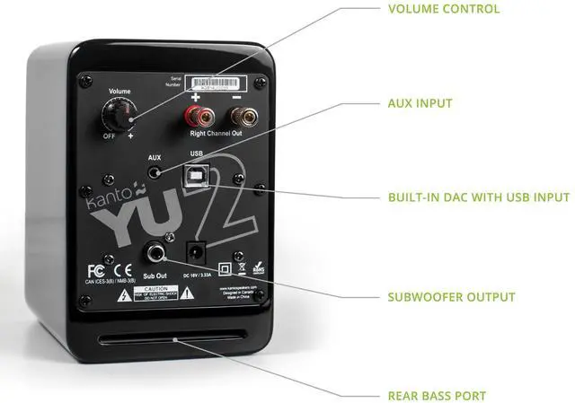 Alt view image 3 of 5 - Kanto YU2GB PC Gaming Desktop Speakers | 3" Composite Drivers | 3/4" Silk Dome Tweeter | Class D Amplifier | 100 Watts | Built-in USB DAC | Subwoofer Output | Pair | Gloss Black