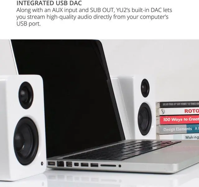 Alt view image 4 of 5 - Kanto YU2GB PC Gaming Desktop Speakers | 3" Composite Drivers | 3/4" Silk Dome Tweeter | Class D Amplifier | 100 Watts | Built-in USB DAC | Subwoofer Output | Pair | Gloss Black