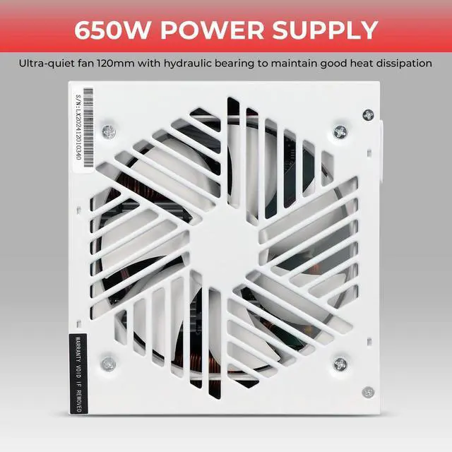 Alt view image 4 of 5 - Power Supply 650W Standard ATX PC PSU 80 Plus Gold Non Modular Full Voltage 110-240V Active PFC with 20+4Pin Motherboard Power Cable for Desktop Gaming Server White