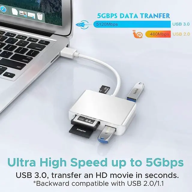 Alt view image 3 of 5 - XQD/SD/Micro SD Card Reader, Memory Multi-Card Reader/Writer/Adapter with 2 USB3.0 Port, Support Sony G/M Series Lexar 2933x/1400x USB Mark XQD Card, SD/SDHC/TF Card for Windows/Linux/Mac OS/Vista