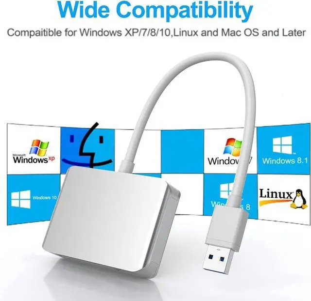 Alt view image 5 of 5 - XQD/SD/Micro SD Card Reader, Memory Multi-Card Reader/Writer/Adapter with 2 USB3.0 Port, Support Sony G/M Series Lexar 2933x/1400x USB Mark XQD Card, SD/SDHC/TF Card for Windows/Linux/Mac OS/Vista