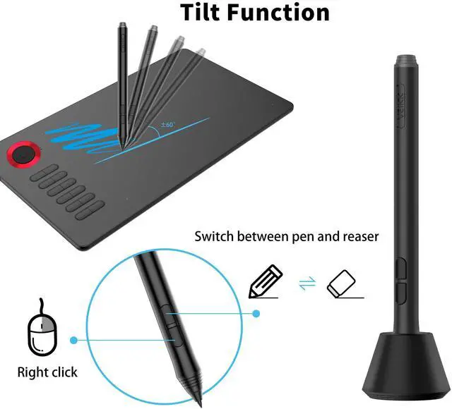 Alt view image 4 of 5 - VEIKK A15Pro Graphics Drawing Tablet 10 x 6 Inch Digital Pen Tablet with 12 Shortcut Keys -1 Quick Dial and Battery-Free Passive Stylus,Supports Tilt Function,for Mac/Chrome/Windows/Linux/Android OS