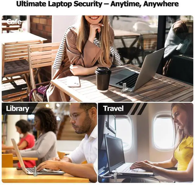 Alt view image 2 of 5 - AboveTEK 3-in-1 Universal Laptop Cable Lock - Professional Laptop Security Combination Lock Compatible with K-Slot, Nano & Wedge Slot - Resettable 4-Digit Steel Locking Cable with 360° Rotating Head