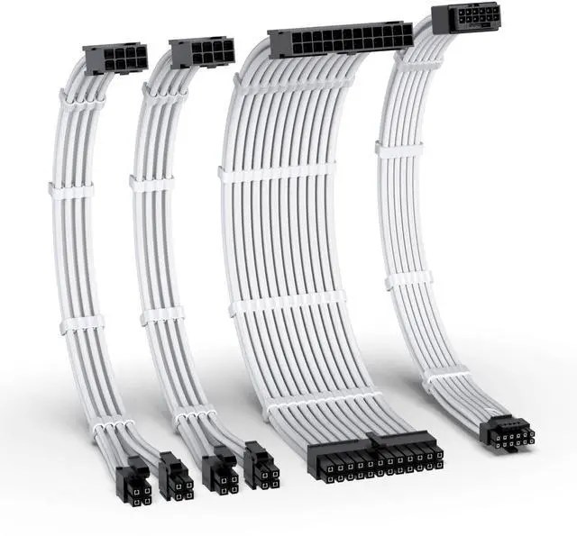 Main image of EZDIY-FAB 12VHPWR PSU Cable Extension Kit for RTX 50/40 Series,16AWG PCIE 5.0 Power Supply Cable Extension- 1x 24 Pin ATX /2X 8Pin (4+4) EPS / 1x12+4 Pin GPU,Sleeve Cable 300MM with Combs-White
