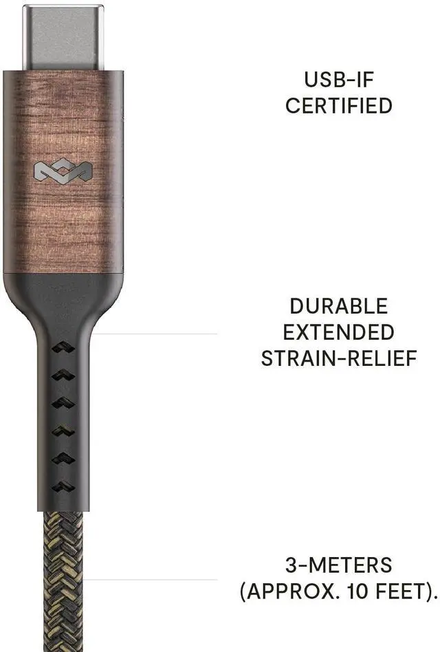 Alt view image 3 of 5 - House of Marley Rewind USB-C to USB-C Cable: Braided Charging Cable, USB-IF and MFI-Certified, 10ft Long, Made with Sustainable Materials