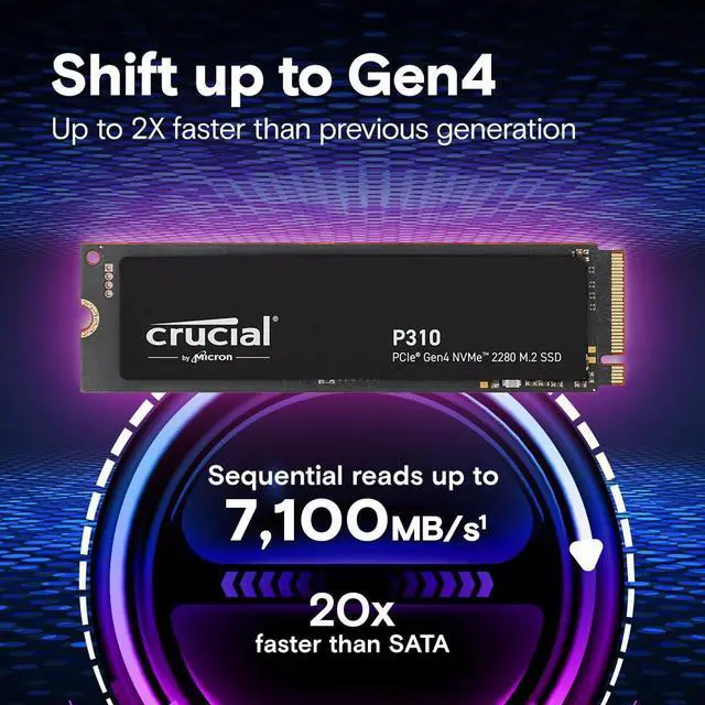 Alt view image 2 of 5 - Crucial P310 2TB 2280 PCIe Gen4 3D NAND NVMe M.2 SSD - Up to 7,100 MB/s - Shift up to Gen4, with Acronis Offer, Internal Solid State Drive (PC) - CT2000P310SSD801