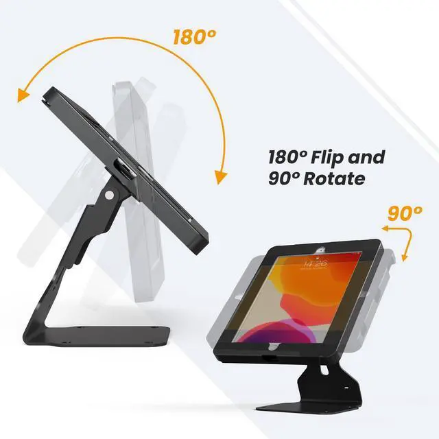 Alt view image 4 of 5 - Beelta Tablet POS Stand Compatible with iPad 10.2" Gen 7 8 9th, Heavy Metal Flip Lockable Rotate Swivel Tablet Stand for Desk