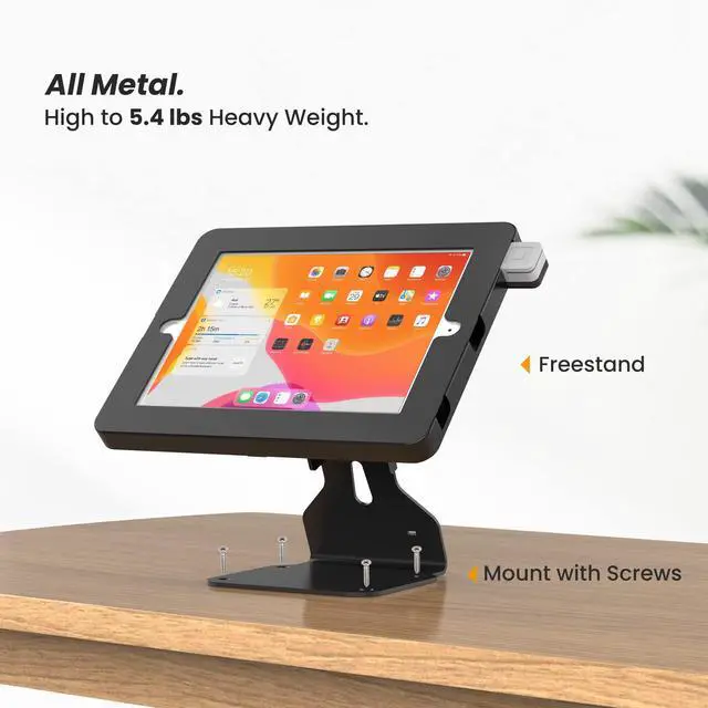 Alt view image 5 of 5 - Beelta Tablet POS Stand Compatible with iPad 10.2" Gen 7 8 9th, Heavy Metal Flip Lockable Rotate Swivel Tablet Stand for Desk