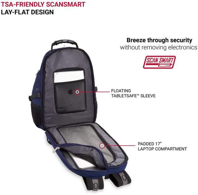 Alt view image 5 of 5 - SwissGear 5977 ScanSmart Laptop Backpack, Navy, 17-Inch