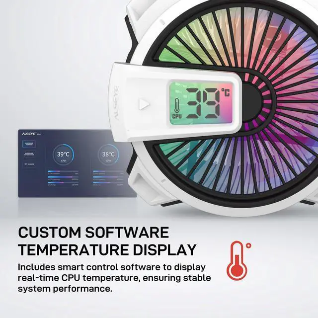 Alt view image 2 of 5 - ALSEYE W90 CPU Cooler, Temperature Displayed CPU Cooler for Small Size PC Case with Powerful 90mm ARGB Lighting Fan and 40mm High-Performance Heat Column Inside (W90 Intel Version)