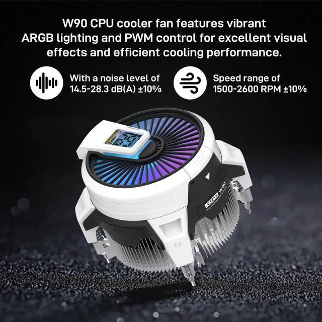 Alt view image 3 of 5 - ALSEYE W90 CPU Cooler, Temperature Displayed CPU Cooler for Small Size PC Case with Powerful 90mm ARGB Lighting Fan and 40mm High-Performance Heat Column Inside (W90 Intel Version)