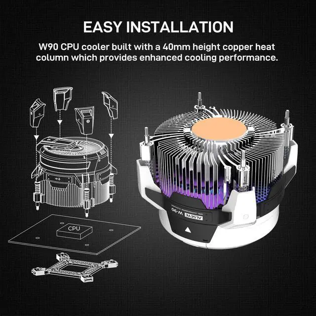 Alt view image 4 of 5 - ALSEYE W90 CPU Cooler, Temperature Displayed CPU Cooler for Small Size PC Case with Powerful 90mm ARGB Lighting Fan and 40mm High-Performance Heat Column Inside (W90 Intel Version)