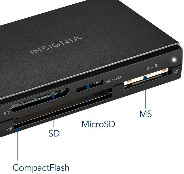 Alt view image 2 of 5 - Insignia USB 3.0 Multi 4-Slot Memory Card Reader with 3.9ft Cable, Support SDXC, microSDXC, MS pro, MS PRO Duo, MS PRO-HG Duo, Compact Flash Type I, Compatible with MacBook, iPad, Galaxy S21, Black