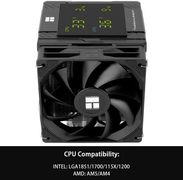 Alt view image 3 of 5 - Thermalright Peerless Assassin 120 Digital Black CPU Air Cooler, Digital Screen Top Cover,6 Heatpipes Computer CPU Cooler, for AM4/AM5,Intel LGA1700/1851/1150/1151/1200, PC Cooler-Black