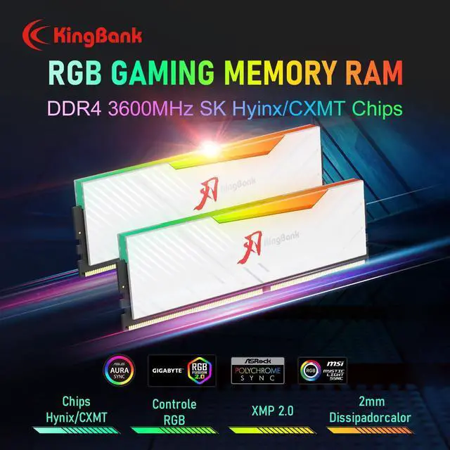 Alt view image 2 of 5 - KingBank RGB Desktop Computer Memory Ram CXMT/Hynix DDR4 16GB(2x8GB) 3600MHz 1.35V CL18 with Heatsink for Desktop Computer Gaming/Office/PS