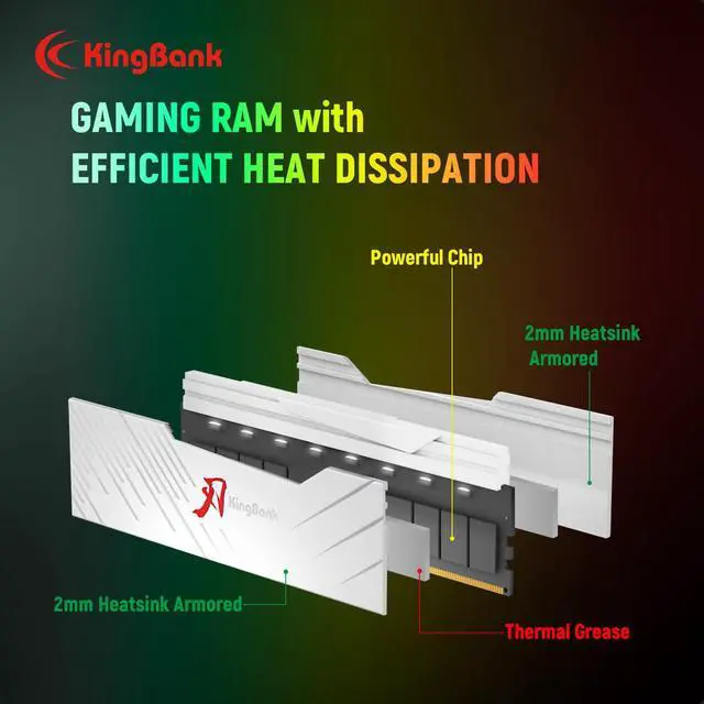 Alt view image 3 of 5 - KingBank RGB Desktop Computer Memory Ram CXMT/Hynix DDR4 16GB(2x8GB) 3600MHz 1.35V CL18 with Heatsink for Desktop Computer Gaming/Office/PS