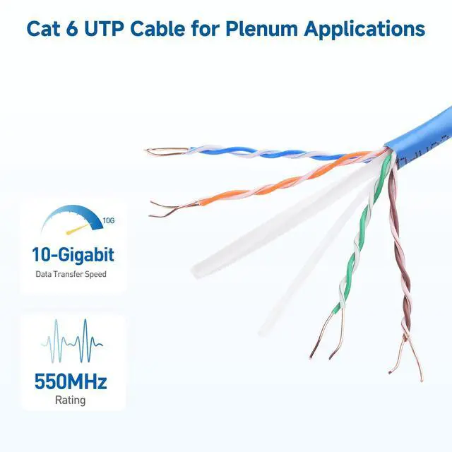 Alt view image 2 of 5 - Cable Matters [UL Listed] 10Gbps Plenum (CMP) Rated 23AWG Bare Copper Cat 6 Cable - 500ft, Solid, UTP Cat6 Bulk Ethernet Cable, Cat6 Ethernet Cord, Blue