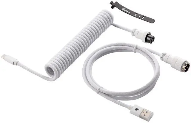 Main image of GUNMJO Pro Custom Coiled USB C Cable for Gaming Keyboard, Double-Sleeved Mechanical Keyboard Cable with Detachable Aluminum Aviator, 1.5M USB-C to USB-A, White