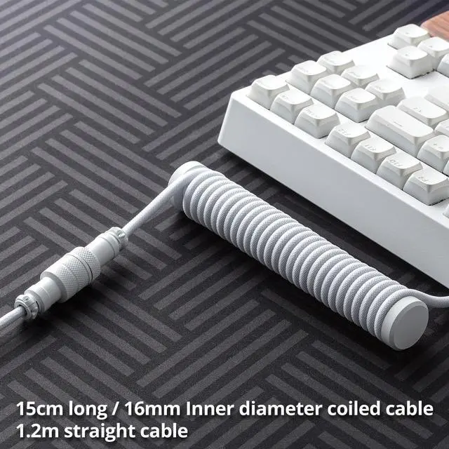 Alt view image 5 of 5 - GUNMJO Pro Custom Coiled USB C Cable for Gaming Keyboard, Double-Sleeved Mechanical Keyboard Cable with Detachable Aluminum Aviator, 1.5M USB-C to USB-A, White