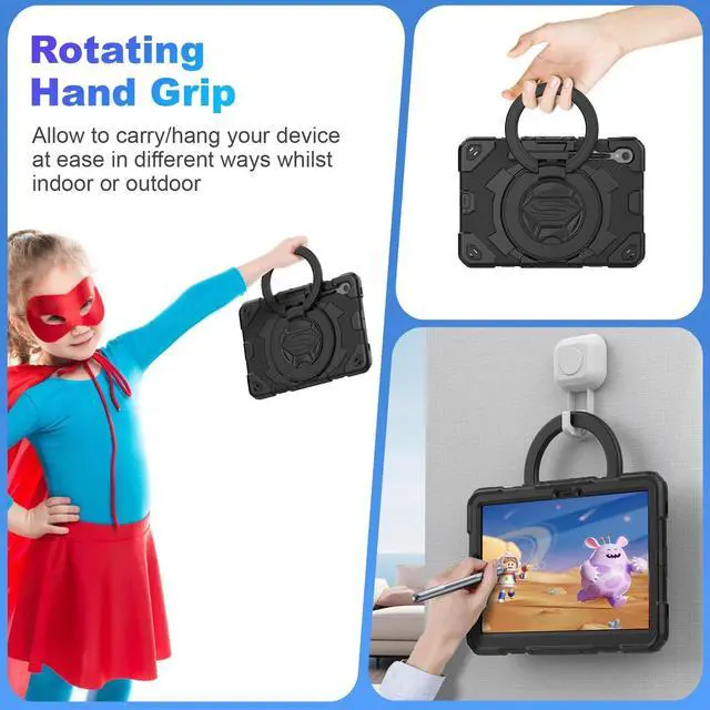 Alt view image 4 of 5 - Timecity Case for Samsung Galaxy Tab S10 FE/ S9 FE 5G 10.9''/ S9 11'': Heavy Duty Protection with Screen Protector, Pen Holder, [360 Rotating Hand Grip] &Stand, S10 FE/ S9 FE/ S9 Tablet Case, Black