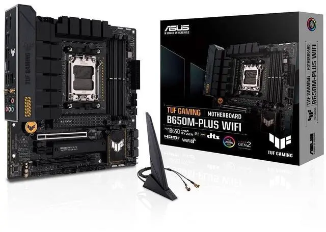 Main image of ASUS TUF GAMING B650M-PLUS WIFI Socket AM5 (LGA 1718) Ryzen 7000 mATX gaming motherboard(14 power stages, PCIe(r) 5.0 M.2 support, DDR5 memory, 2.5 Gb Ethernet, WiFi 6, USB4(r) support and Aura Sync)