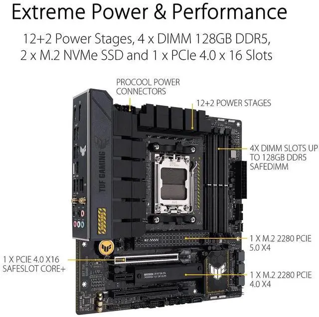 Alt view image 2 of 5 - ASUS TUF GAMING B650M-PLUS WIFI Socket AM5 (LGA 1718) Ryzen 7000 mATX gaming motherboard(14 power stages, PCIe(r) 5.0 M.2 support, DDR5 memory, 2.5 Gb Ethernet, WiFi 6, USB4(r) support and Aura Sync)