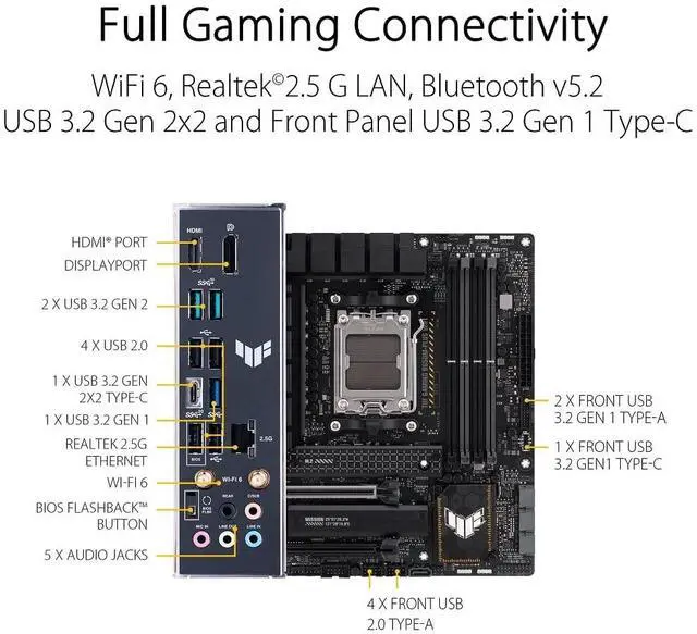 Alt view image 5 of 5 - ASUS TUF GAMING B650M-PLUS WIFI Socket AM5 (LGA 1718) Ryzen 7000 mATX gaming motherboard(14 power stages, PCIe(r) 5.0 M.2 support, DDR5 memory, 2.5 Gb Ethernet, WiFi 6, USB4(r) support and Aura Sync)