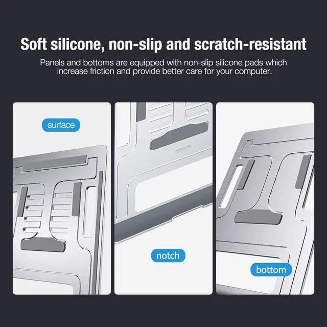 Alt view image 4 of 5 - Nillkin Laptop Stand, FlexDesk Laptop Riser with Antiskid Silicone and Protective Hooks, Adjustable Aluminum Desktop Holder for MacBook, HP and Other 11-17 Inch Notebook (Medium)