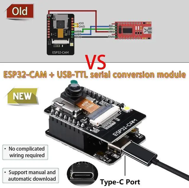 Alt view image 3 of 5 - Aideepen ESP32-CAM W-BT Board ESP32-CAM-MB Type-C to Serial Port CH-340G with OV2640 2MP Camera Module Dual Mode Support NodeMCU 2PCS