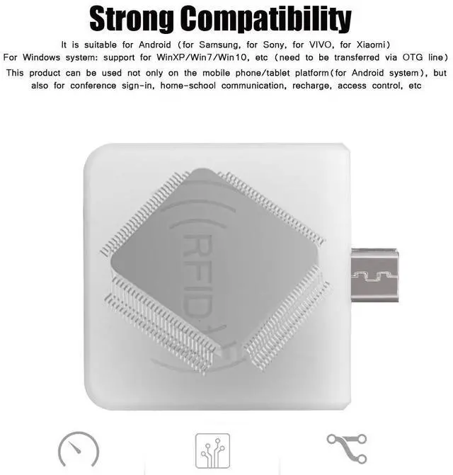 Alt view image 3 of 5 - Portable Contactless Smart Card Reader, High Frequency RFID ID Mobile Phone Card Reader with USB Male Interface, 0.2s Fast Card Reading, IC/ID Dual Version, Support PC Phone Tablet (White)