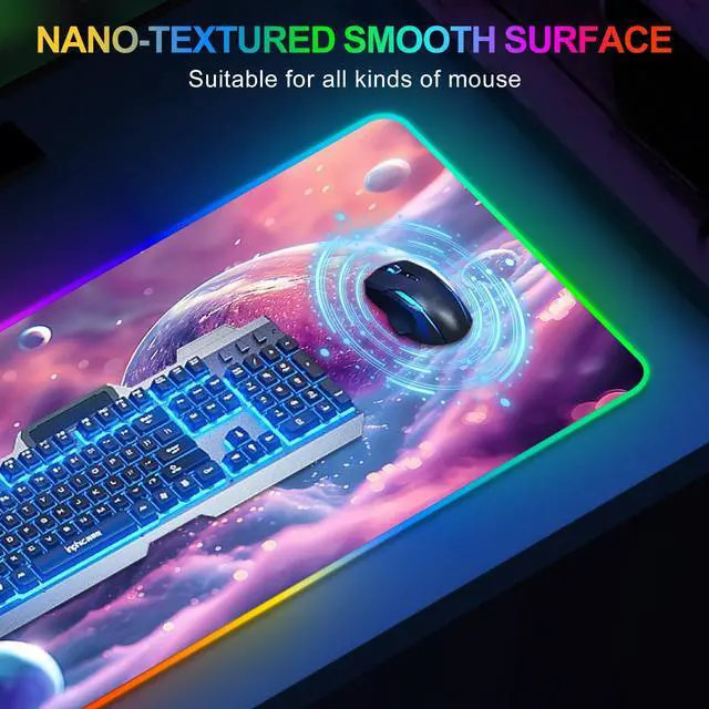 Alt view image 2 of 5 - ARTSO Large RGB Gaming Mouse Pad, Led Big Mouse mat with 14 Light Modes, Extended Soft Computer Keyboard Mat Non-Slip Rubber Base, Colorful Purple Ball
