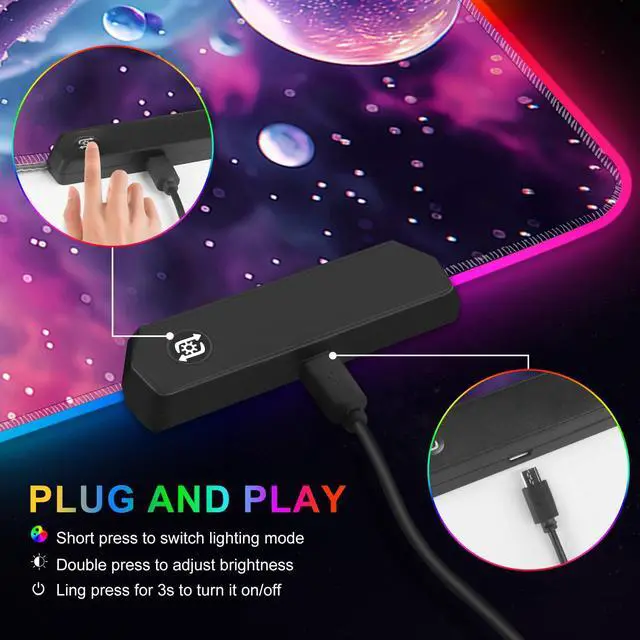 Alt view image 3 of 5 - ARTSO Large RGB Gaming Mouse Pad, Led Big Mouse mat with 14 Light Modes, Extended Soft Computer Keyboard Mat Non-Slip Rubber Base, Colorful Purple Ball