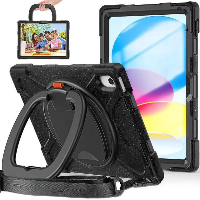 Main image of BKOUNCTK for iPad (A16) 11th/10th Generation Case 2025/2022 (11/10.9),Heavy Sturdy Shockproof Kids Case with Screen Protector,Rotating Stand/Pencil Holder/Shoulder Strap - Carnival Night Black