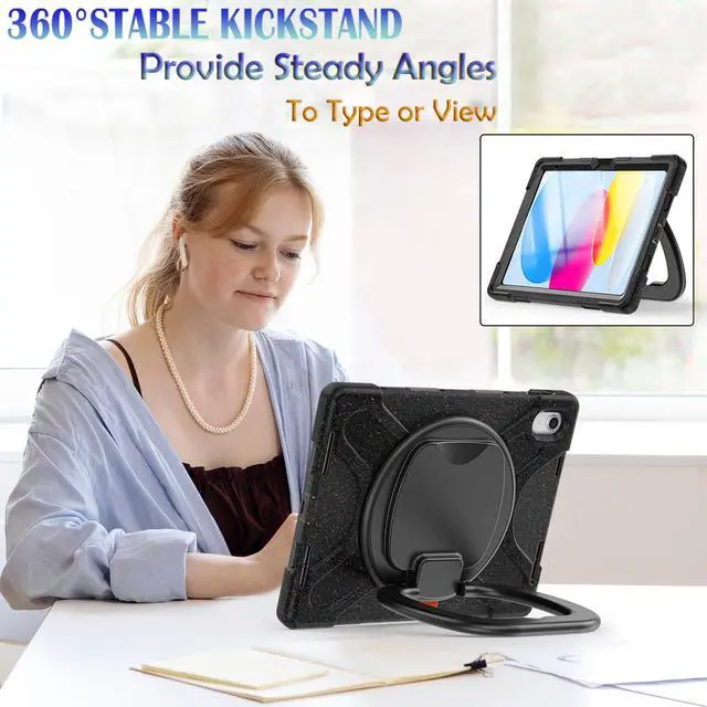 Alt view image 5 of 5 - BKOUNCTK for iPad (A16) 11th/10th Generation Case 2025/2022 (11/10.9),Heavy Sturdy Shockproof Kids Case with Screen Protector,Rotating Stand/Pencil Holder/Shoulder Strap - Carnival Night Black