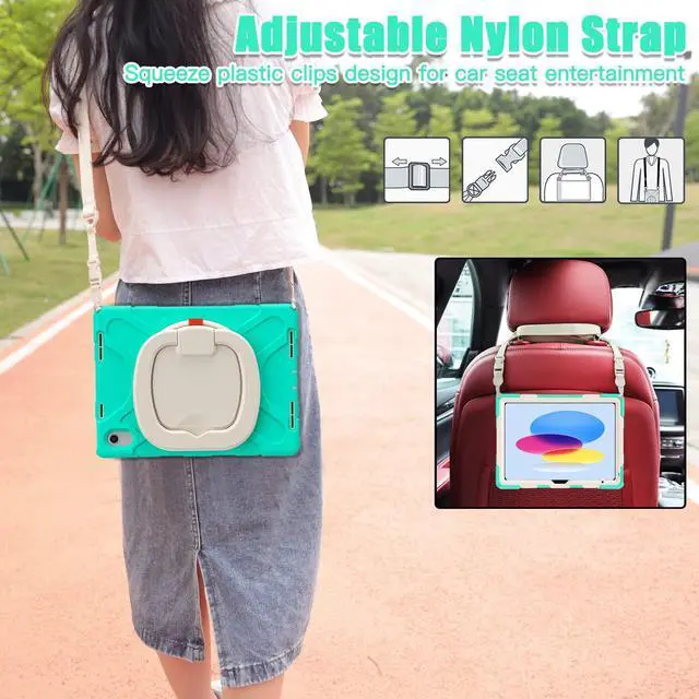 Alt view image 5 of 5 - BKOUNCTK for iPad (A16) 11th/10th Generation Case 2025/2022 (11/10.9),Heavy Sturdy Shockproof Kids Case with Screen Protector,Rotating Stand/Pencil Holder/Shoulder Strap (Mint Green)