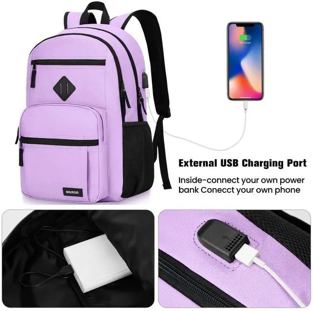 Alt view image 5 of 5 - BIKROD Backpack for Girls Women, School Backpack for Teen Boys, Lightweight Casual High School Bookbag, Daily-use Travel Laptop Backpack with USB Charging Port Fits 15.6 Inch Notebook