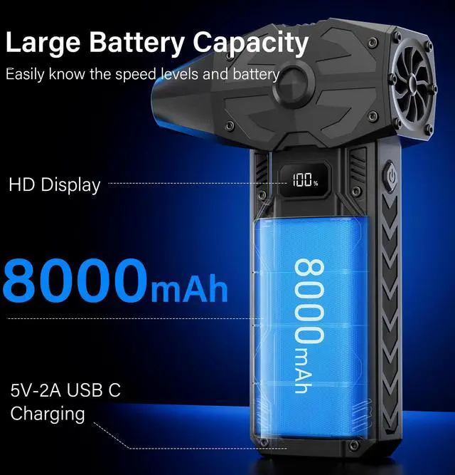 Alt view image 5 of 5 - Compressed Air Duster-4 Gear Adjustable 200,000RPM Storm Electric Air Blower, Rechargeable Cordless Cleaner for Keyboard, PC, Electric Devices Cleaning, Replace Canned Air Compressed Air Cans - Gray