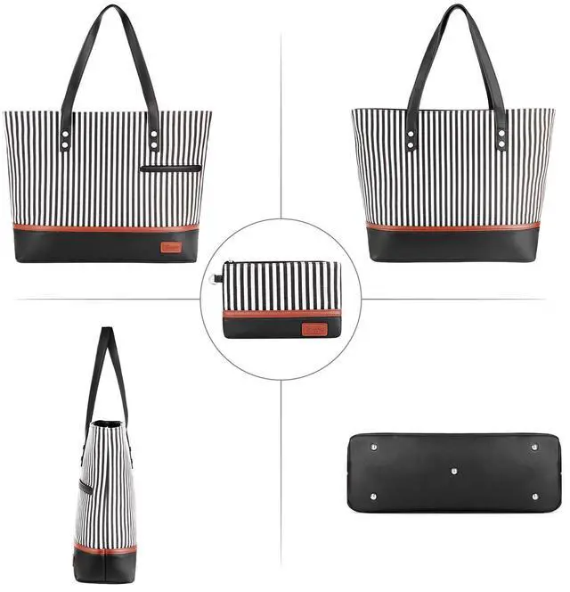 Alt view image 3 of 5 - Tote Bag, Large Canvas Womens Briefcase, Waterproof Computer/Work Bags for Women Fits 15.6 inch Laptop (Black)