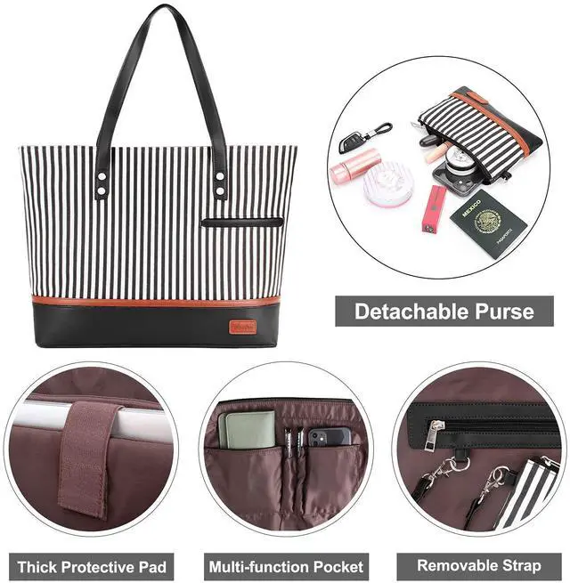 Alt view image 4 of 5 - Tote Bag, Large Canvas Womens Briefcase, Waterproof Computer/Work Bags for Women Fits 15.6 inch Laptop (Black)