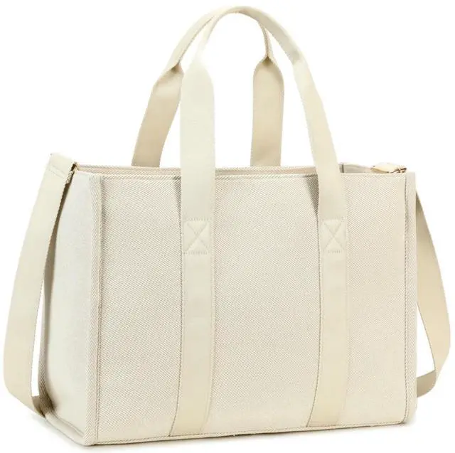 Main image of Laptop Tote Bag for Women Work 15.6 inch Canvas Shoulder Bags Computer Messenger Purse Teacher Handbag Office Briefcase (Z-Beige)