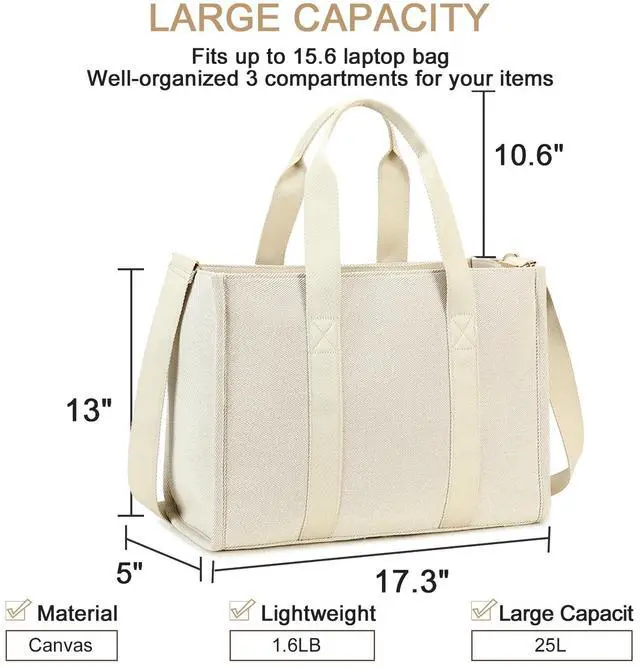 Alt view image 3 of 5 - Laptop Tote Bag for Women Work 15.6 inch Canvas Shoulder Bags Computer Messenger Purse Teacher Handbag Office Briefcase (Z-Beige)