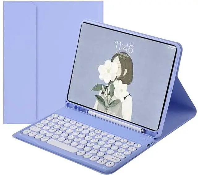 Main image of QIYIBOCASE Cute Keyboard Case for iPad Pro 11 2022 4th/3rd/2nd Generation,Round Keys Detachable Magnets Bluetooth Keyboard Case with Pencil Holder for Girly Women, Purple