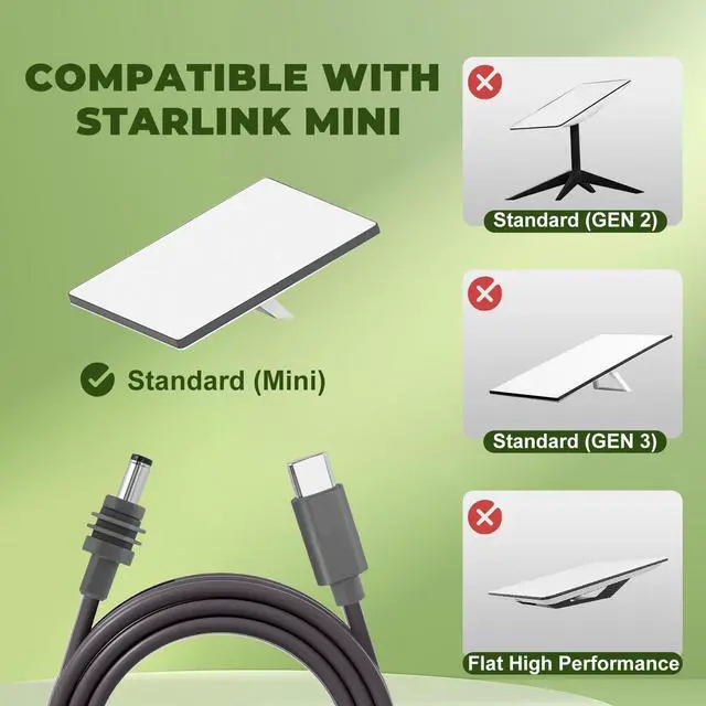 Alt view image 2 of 5 - CHENXRN Starlink Mini Cable 5M/16.5FT, Starlink Mini USB-C to DC Power Cable Cord 100W USB Type C Input, Waterproof Barrel DC Jack for Starlink Mini Work with 100W+ PD Source